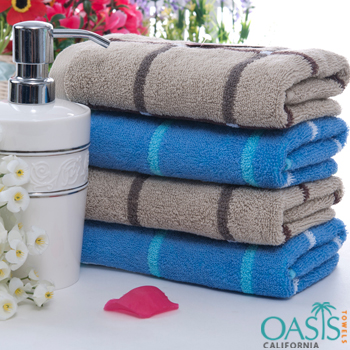 Bulk Set of Blue and Brown Stripe Bath Towels Manufacturer