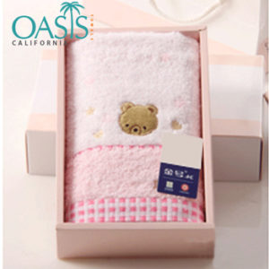 Bulk Soft Pink Teddy Motif Baby Bath Towel Manufacturer