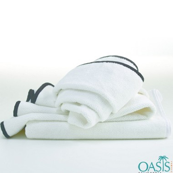 Wholesale Plush White towel with Black Piping Bath Towel