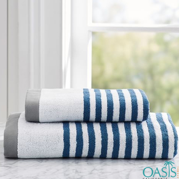 Wholesale White Blue Stripe Satin Border Organic Towels Manufacturer