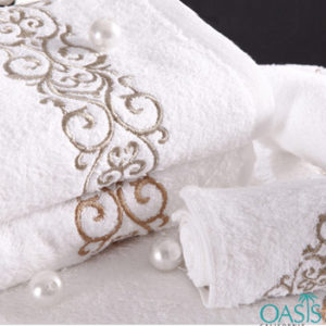 Wholesale Plush White Etched Border Wholesale Organic Towels Manufacturer