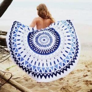 Wholesale White and Blue Decorative Cotton Round Beach Towels